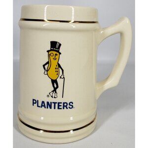 Planters Mr Peanut Ceramic Large Stein Mug Vintage Gold Trim Mr Peanut Logo